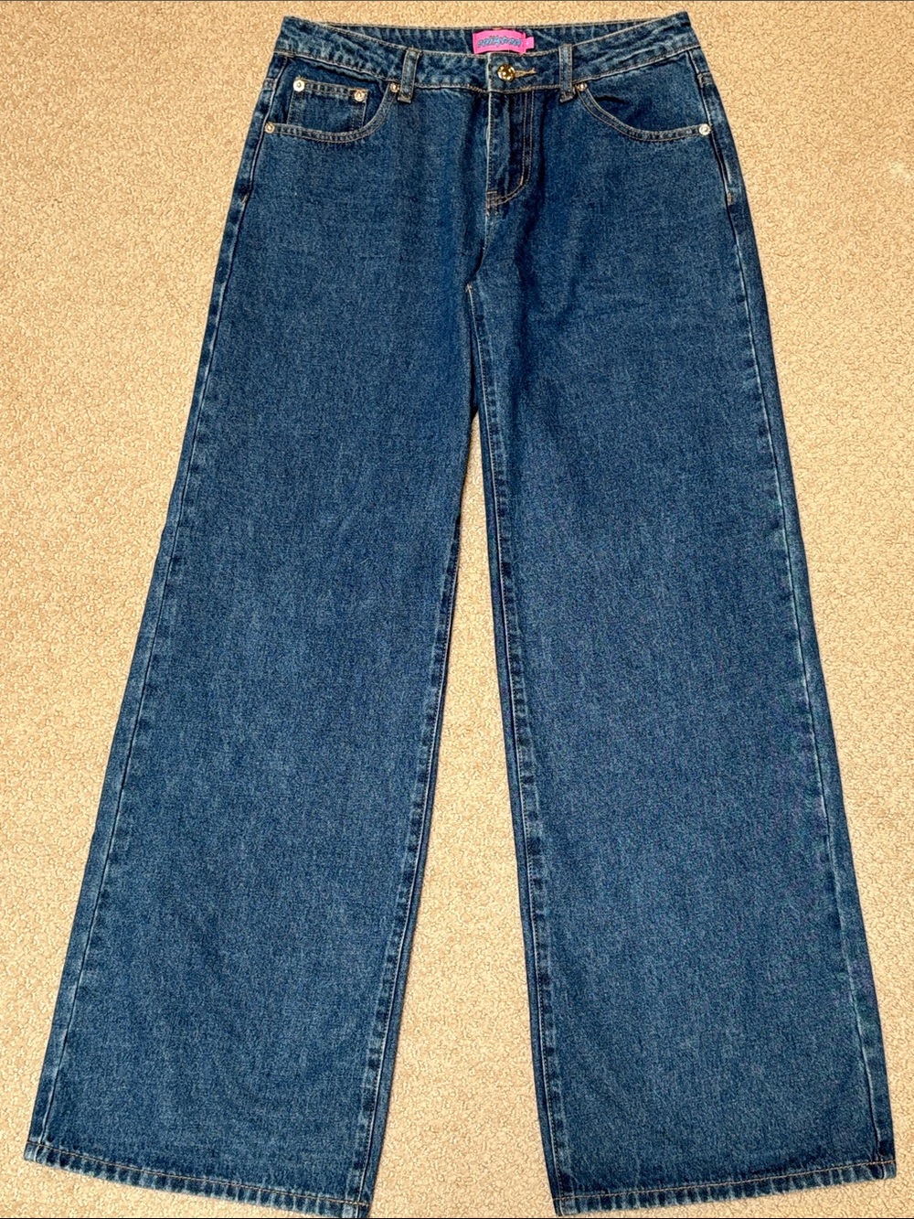 Edikted Wide-Leg Jeans in Dark Blue Denim, Size S